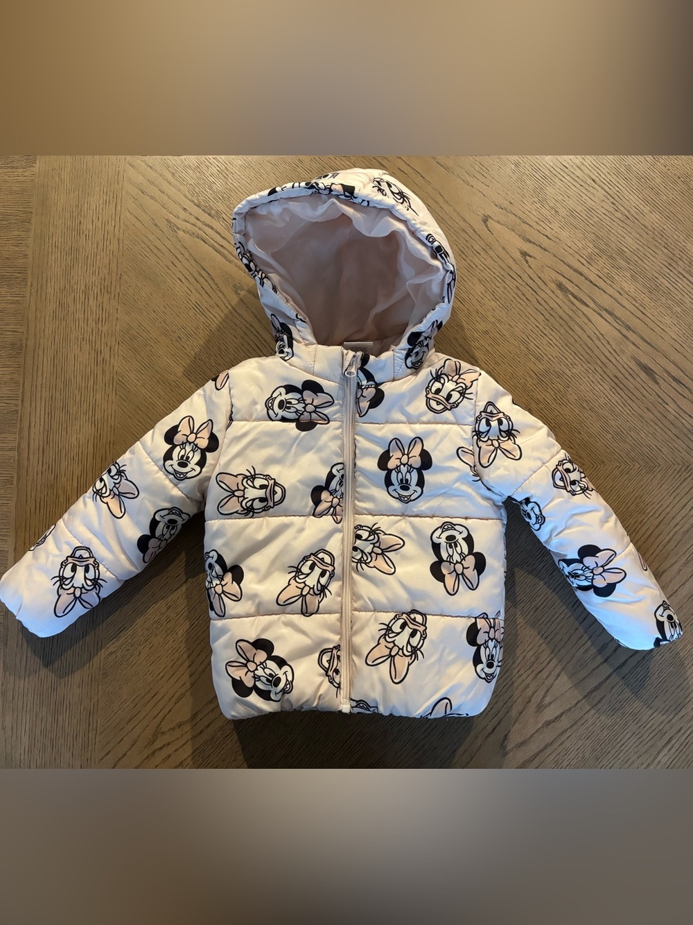 Disney White and Pink Minnie Mouse Quilted Hooded Jacket